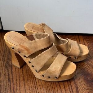 Vintage 1990s Bongo Wooden Leather Sandals Size 7.5
